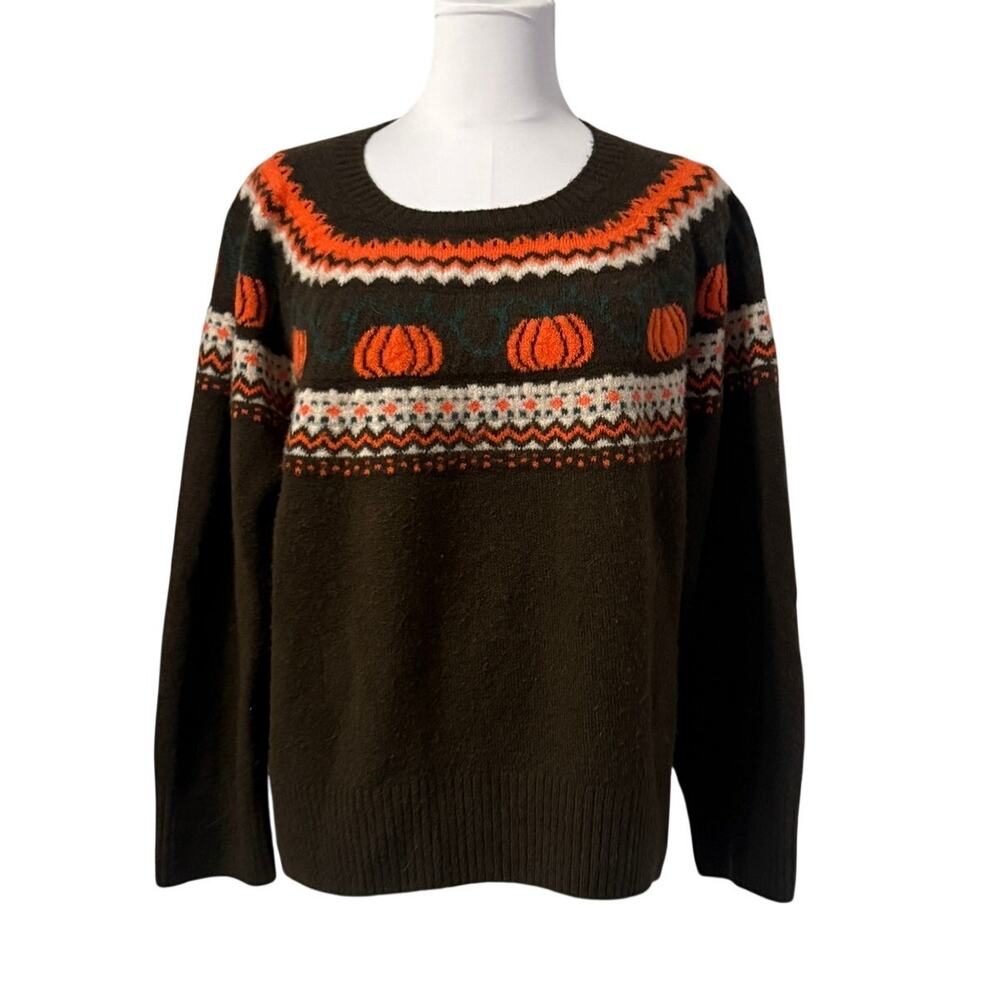 Vince Camuto Pumpkin Fair Isle Sweater Women XL Brown Orange Fall Halloween